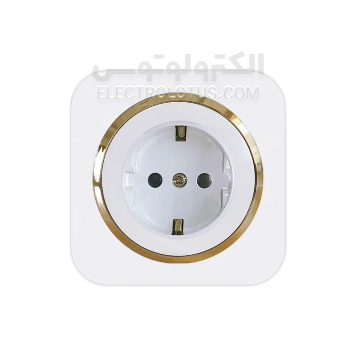پریز ارتدار سرامیکی توکار دلند مدل آدا سفید زه طلایی، پریز ارتدار توکار دلند مدل آدا سفید زه طلایی