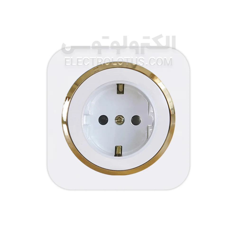 پریز ارتدار سرامیکی توکار دلند مدل آدا سفید زه طلایی، پریز ارتدار توکار دلند مدل آدا سفید زه طلایی